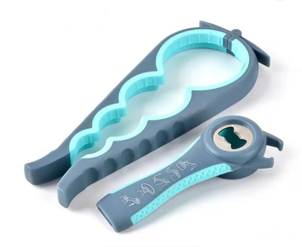 Bottle Jar Can 4 in 1 Multifunctional Opener Non-Slip Handle 2 Piece Set (Blue)